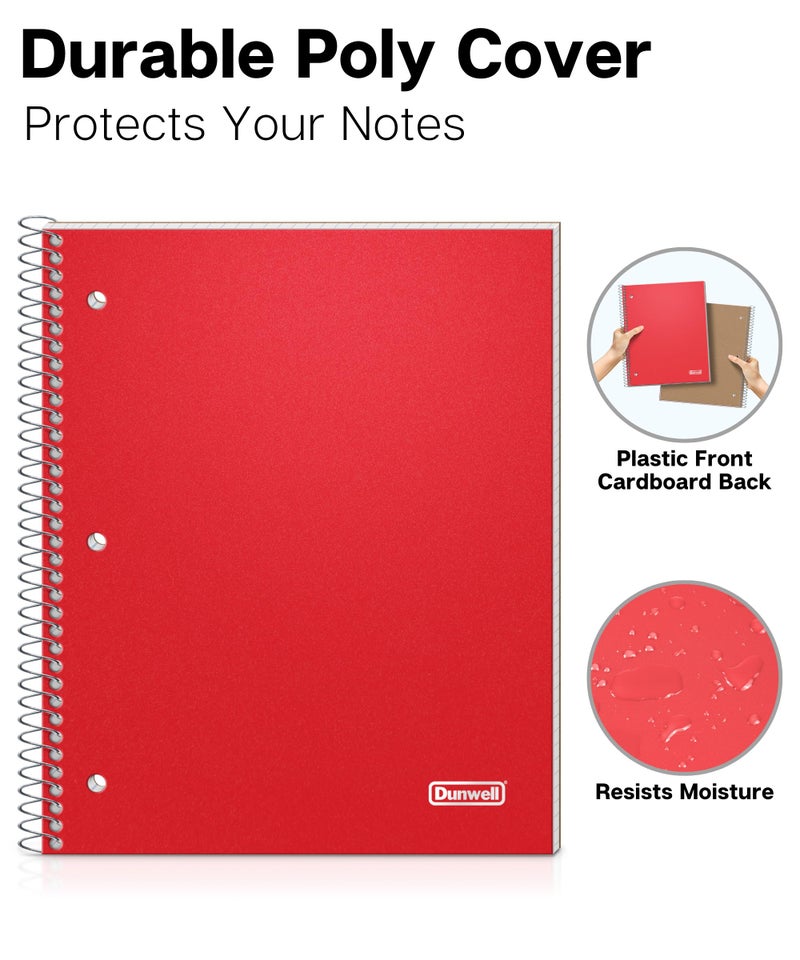Dunwell Graph Ruled Notebook 4x4 (Red) Plastic Cover, 100 Sheets, 1 Subject Graph Paper Notebook 8.5 x 11, 1/4 In Grid Graphing Notebook, Graph Paper Spiral Notebook, Durable Poly Divider with Pockets - Image 4